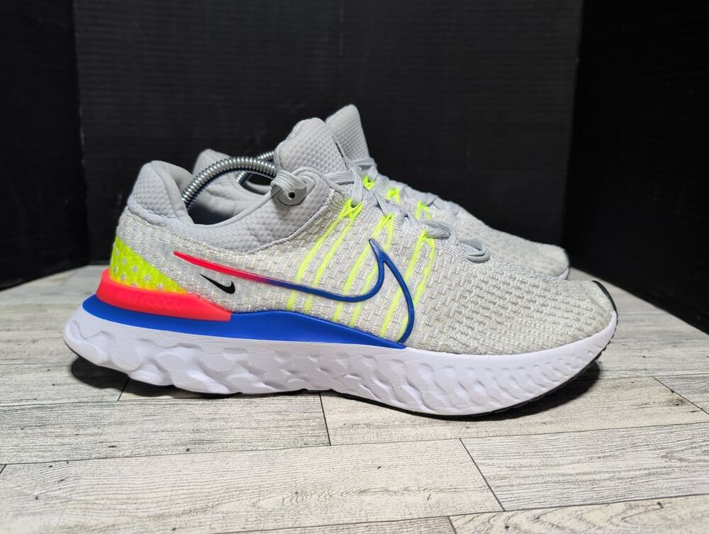Nike React Infinity Run Flyknit 3 Shoe Men Size 12 Platinum Racer DX3353-001 EUC
